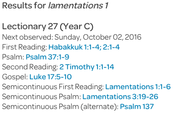reverse lectionary example using lamentations 1
