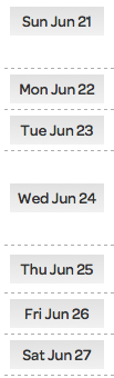 week view, date buttons